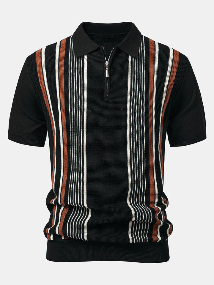 Stripe Gebreid Zip Up Polo Shirt