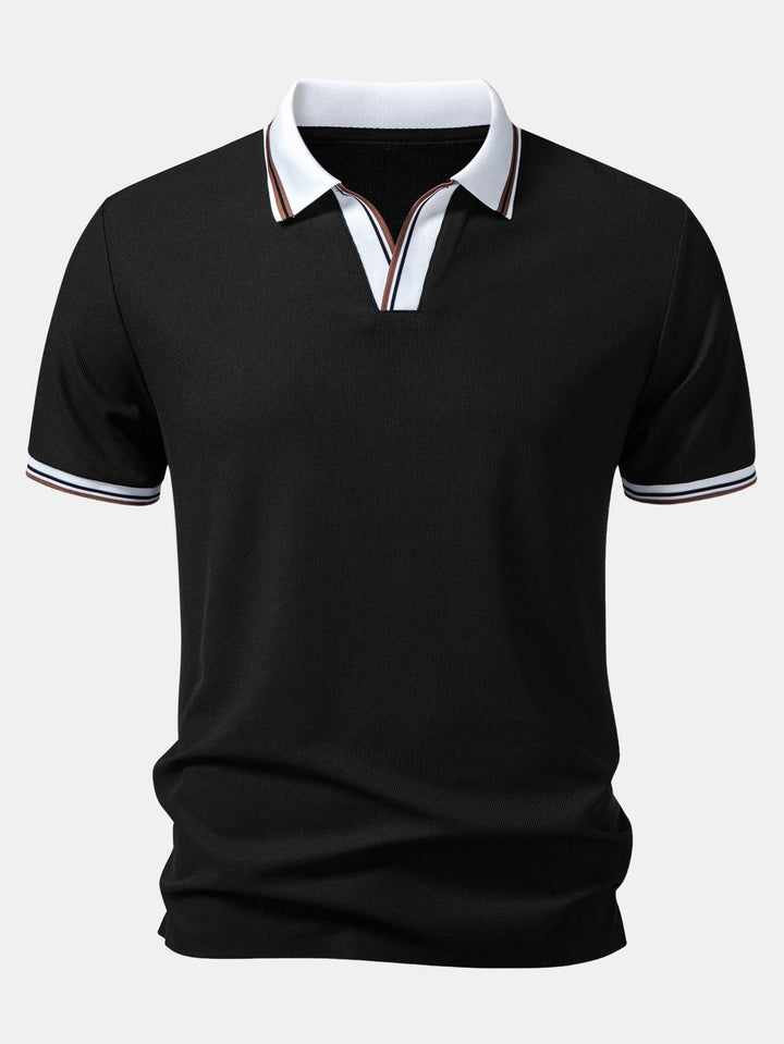 Contrast Trim Waffle Johnny Collar Polo