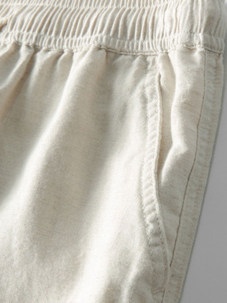 Linnenmix Gestreepte Half Open Placket Henley Kraag Shirt & Rechte Linnen Broek