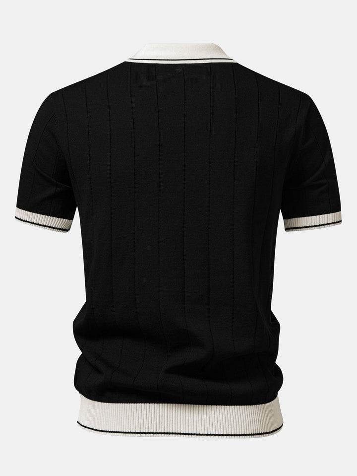 Contrast Trim Ribbed Johnny Collar Knit Polo