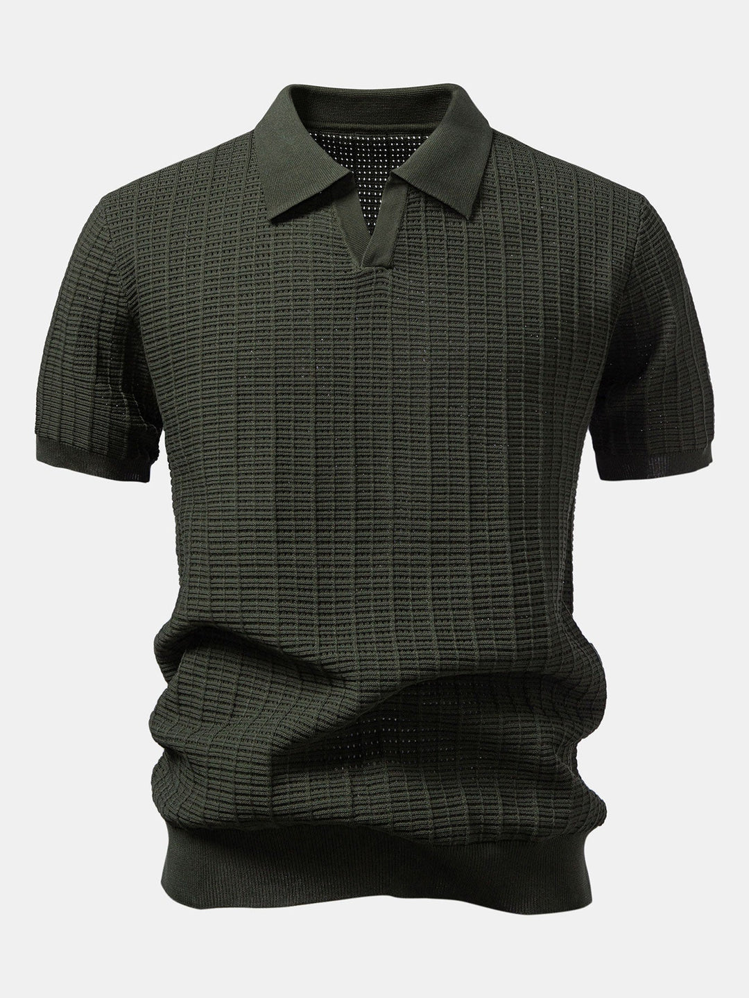 Textured Jacquard Johnny Collar Knit Polo