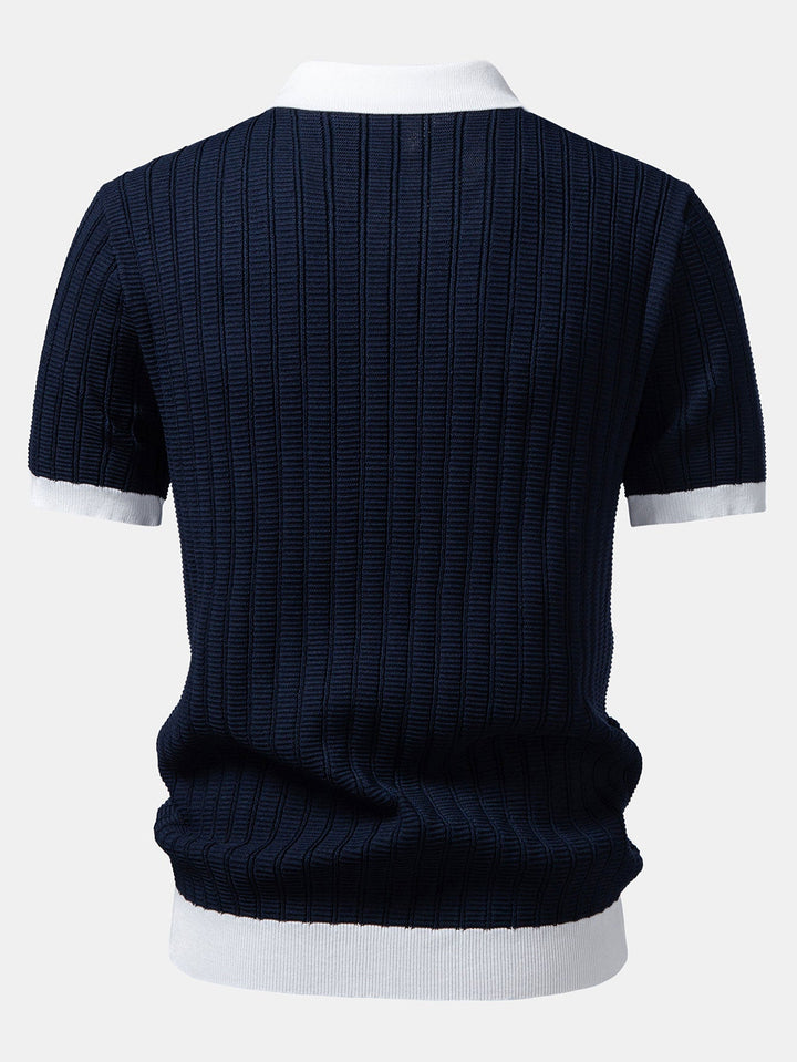 Contrast Textured Johnny Collar Knit Polo & Slim Fit Tapered Trousers