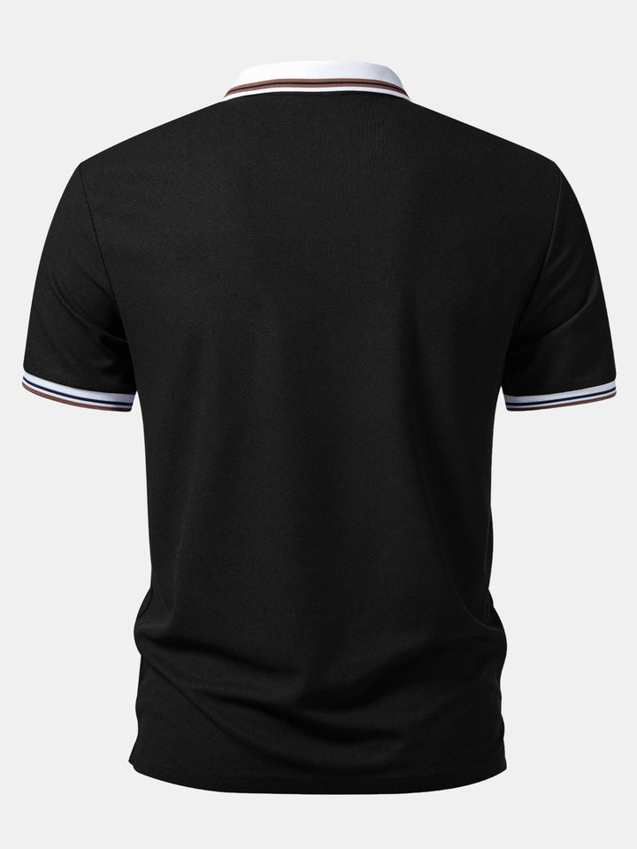 Contrast Trim Waffle Johnny Collar Polo