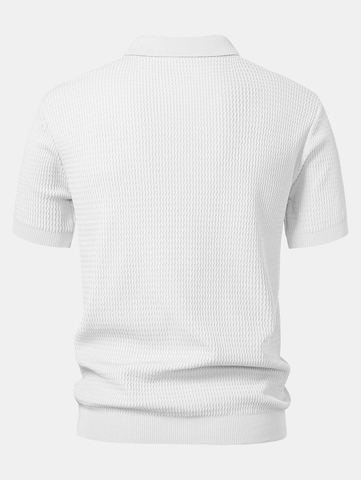 Wave Jacquard Gebreid V-hals Polo Shirt