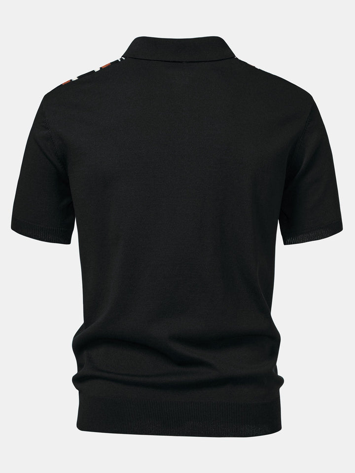 Stripe Gebreid Zip Up Polo Shirt