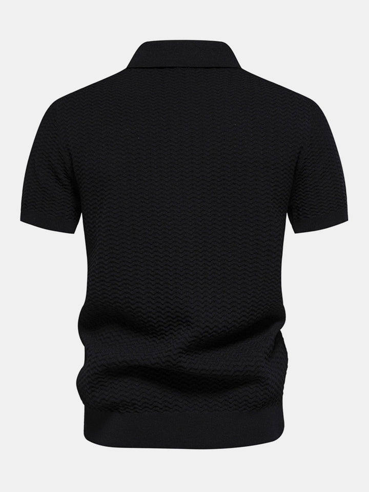 Contrast Textured Jacquard Gebreid Zip Up Polo Shirt
