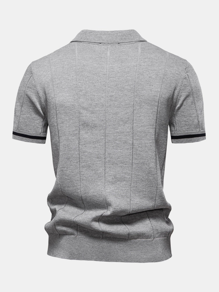 Contrast Trim Rits Gebreid Polo Shirt