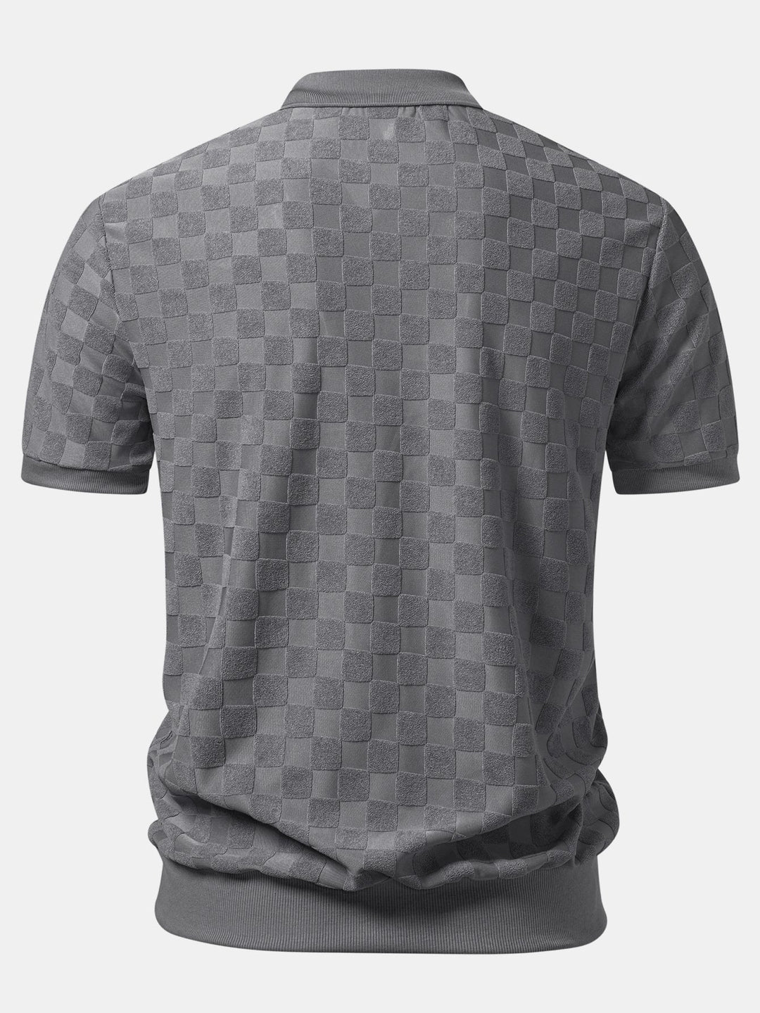 Checkerboard V-Neck Knit Polo