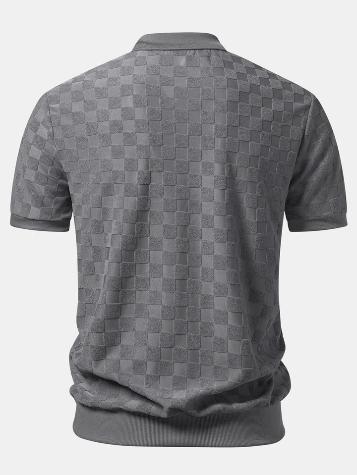 Checkerboard V-Neck Knit Polo