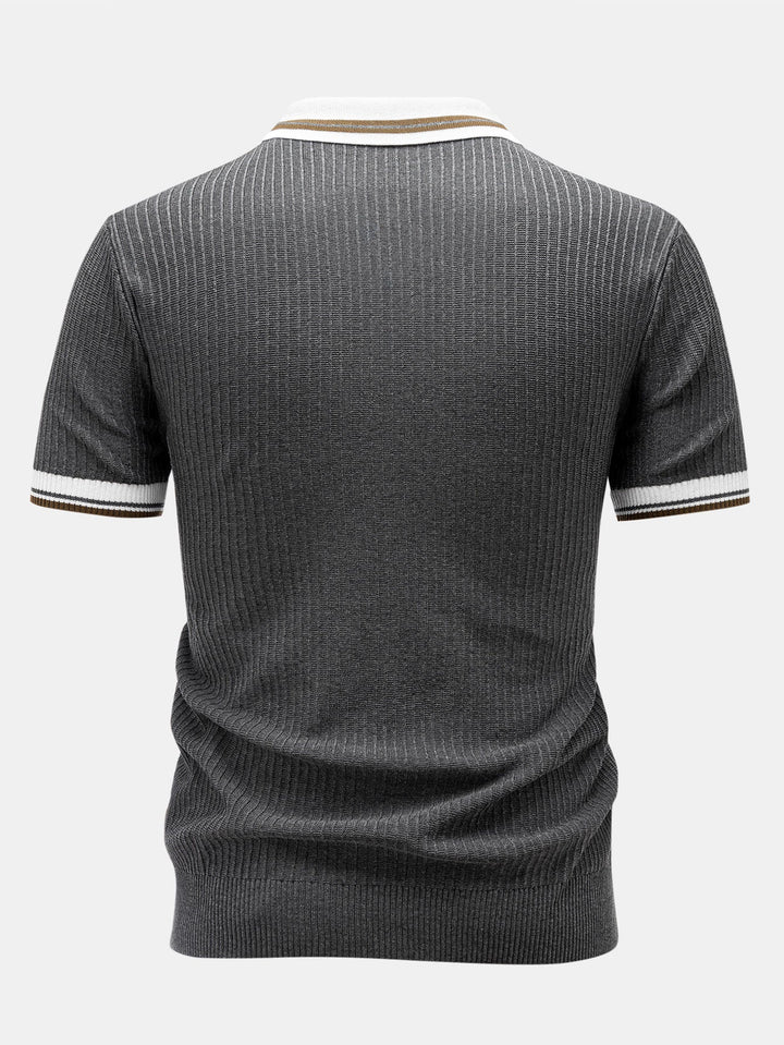 Contrast Trim Knit Polo Shirt & Slim Fit Tapered Trousers