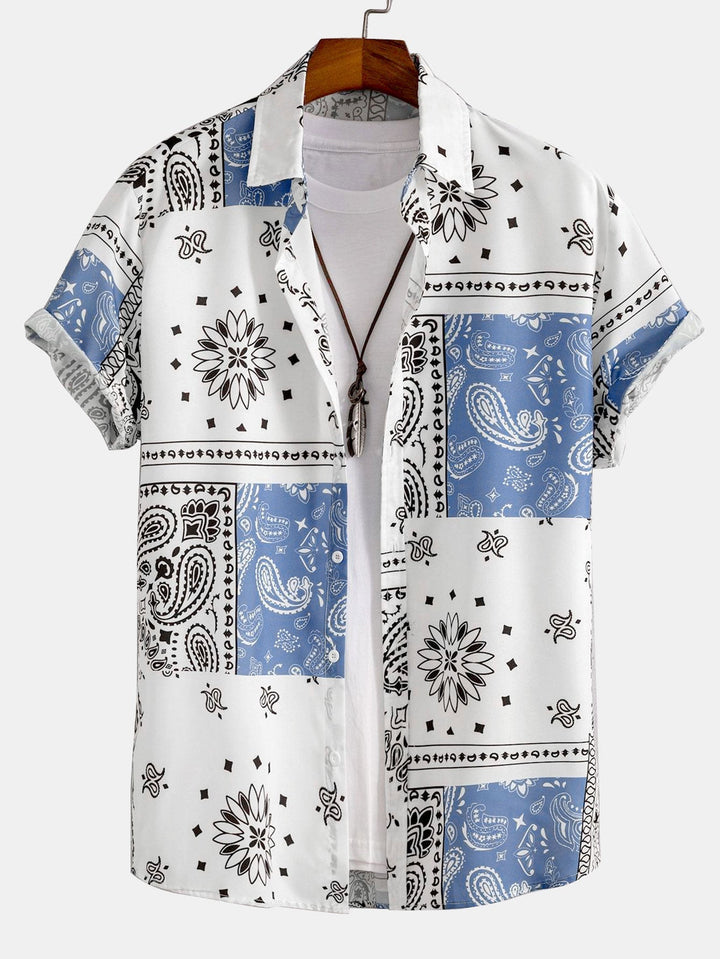 Paisley Print Knop-Up Shirt #Willekeurig patroon ontwerp# & Zwemshorts