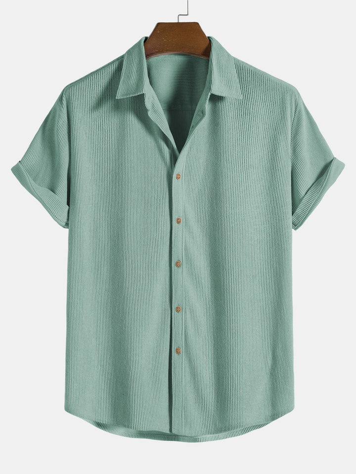 Korte Mouwen Corduroy Overhemd met Knopen & Shorts