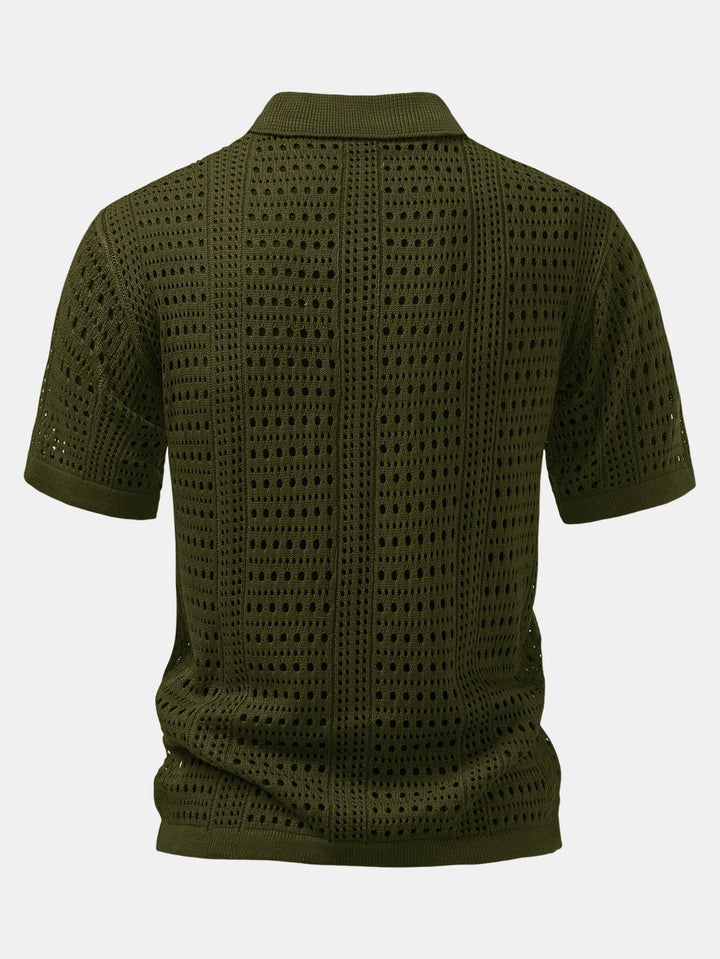 Gehaakte V-hals Polo-shirt & linnen broek met rechte pijpen
