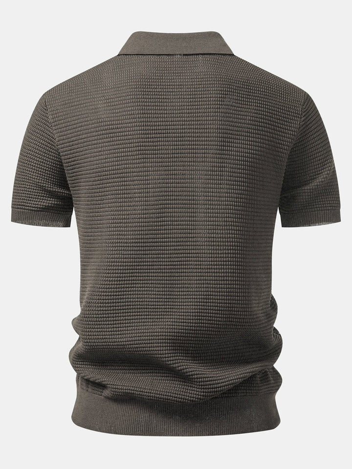 Contrast Waffle Zipper Knit Polo