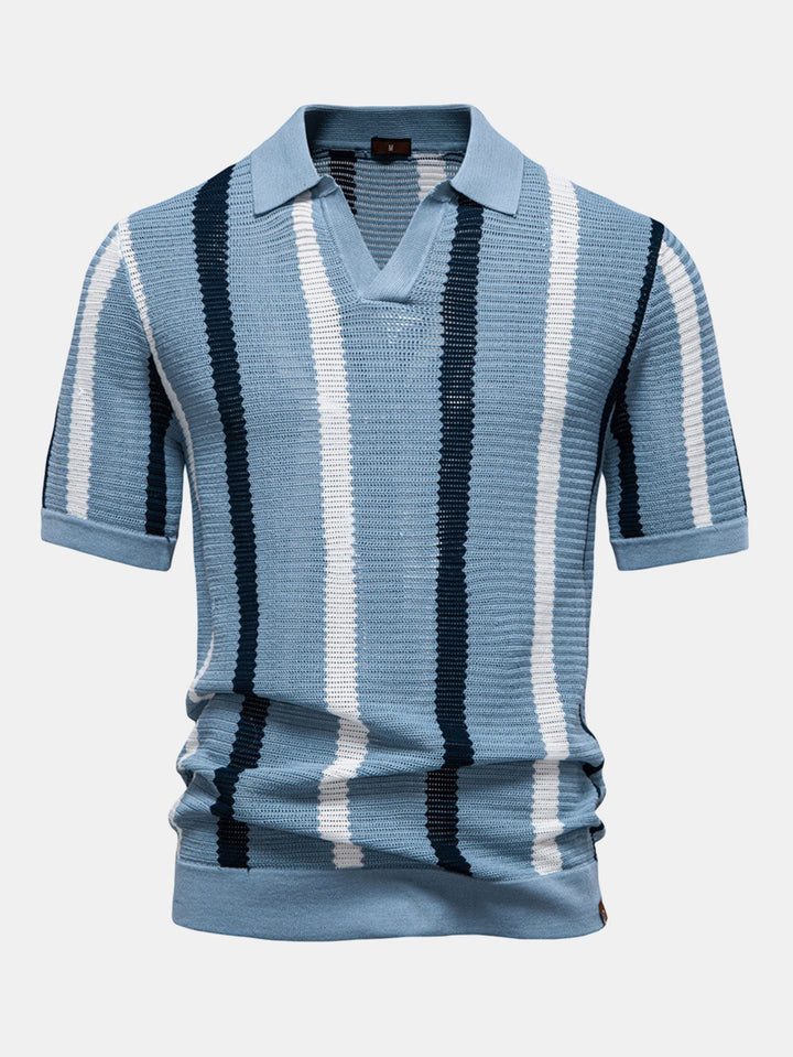 Gestreept Gebreid V-hals Polo Shirt