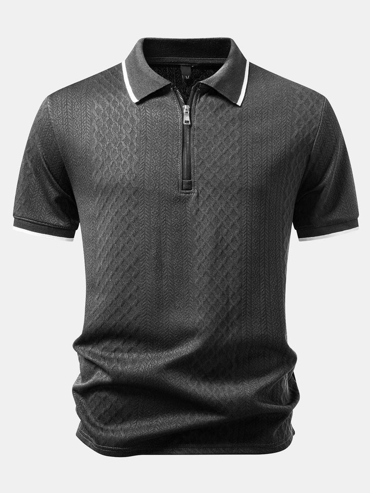 Geometric Jacquard Zipper Polo