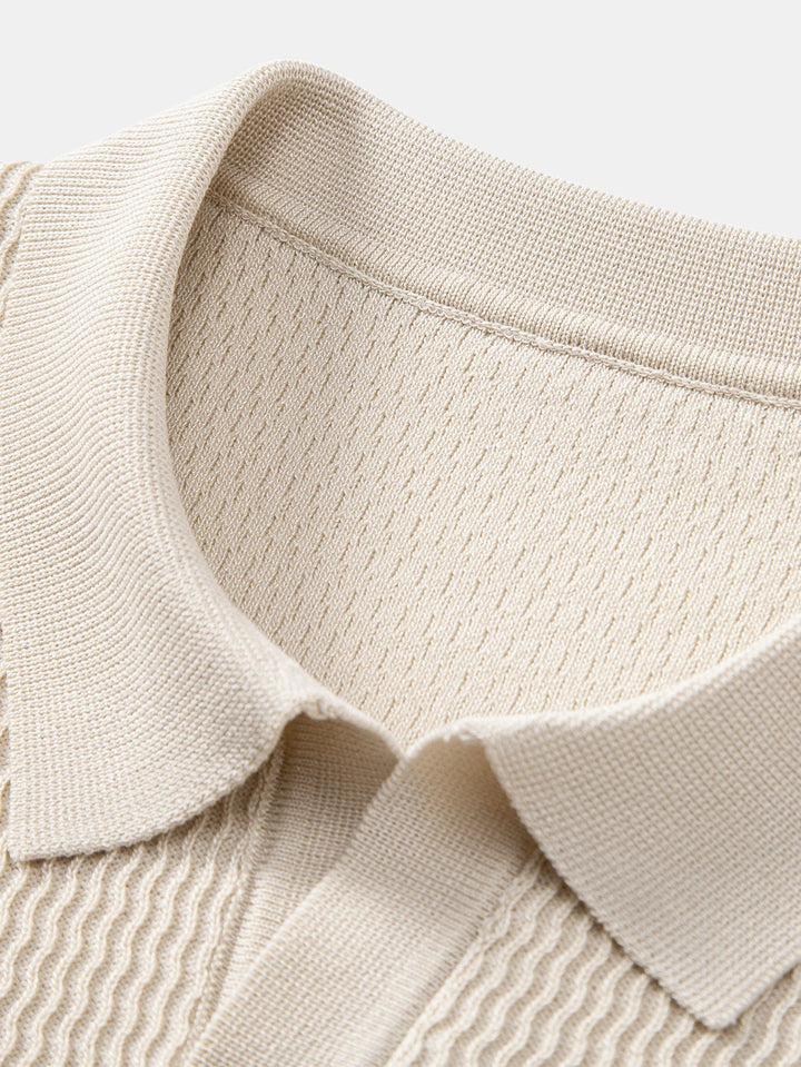 Wave Jacquard Gebreid V-hals Polo Shirt