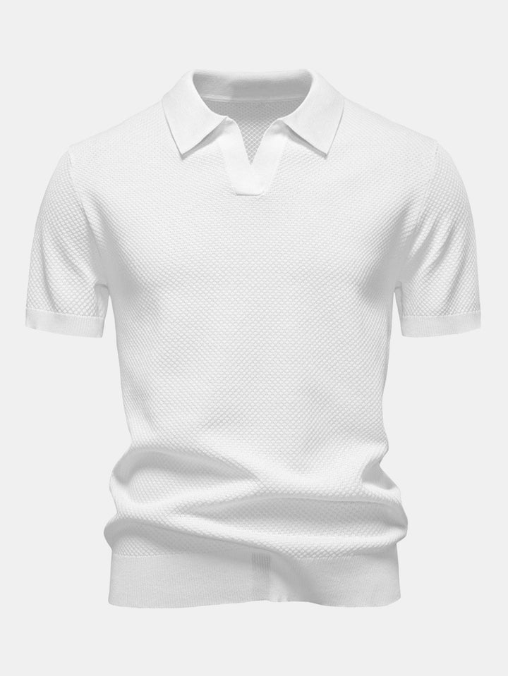 Ananasstructuur Gebreid V-hals Polo Shirt