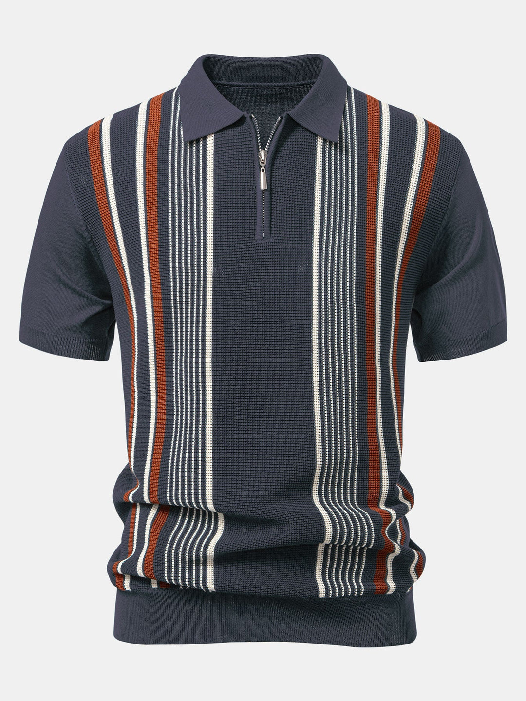Gestreepte gebreide Polo met rits & rechte ribgebreide broek