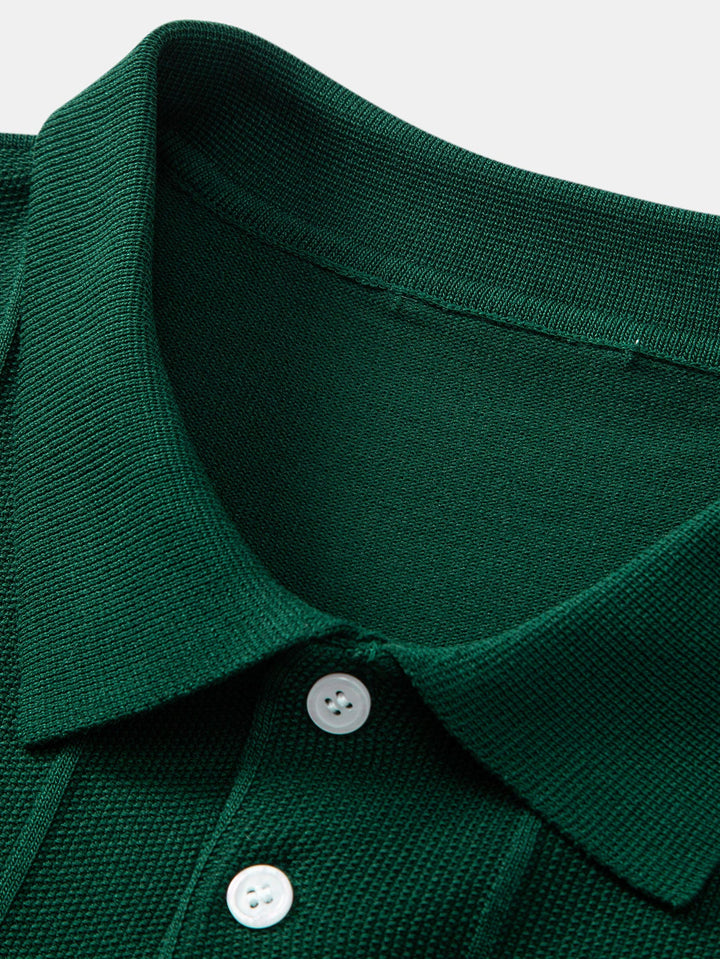 Stripe Jacquard Gebreid Polo Shirt & Rechte Ribbroek