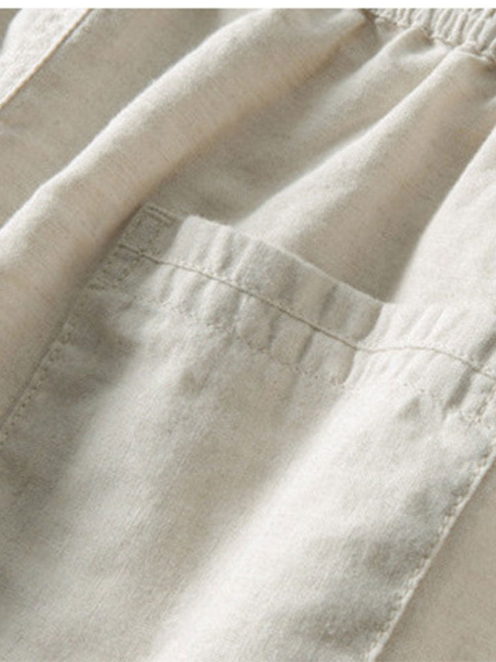 Gehaakte V-hals Polo-shirt & linnen broek met rechte pijpen