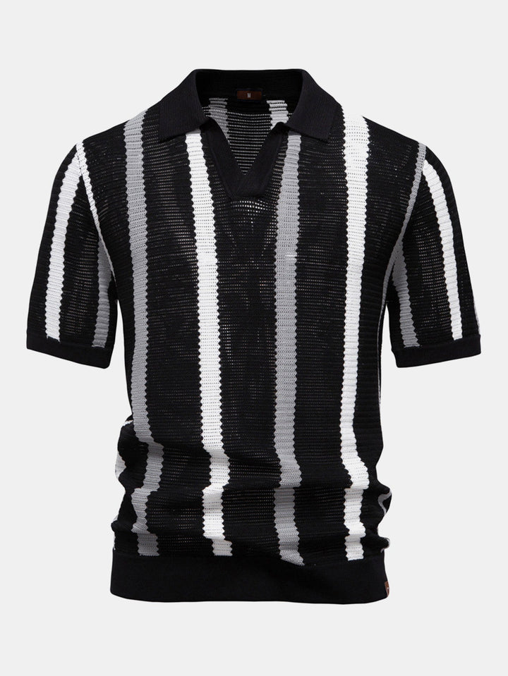 Gestreept Gebreid V-hals Polo Shirt