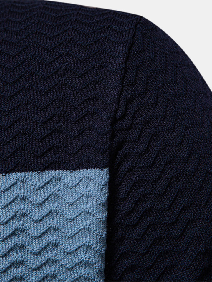 Contrast Textured Jacquard Gebreid Zip Up Polo Shirt