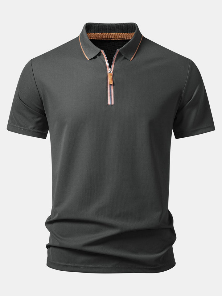 Textured Zipper Polo