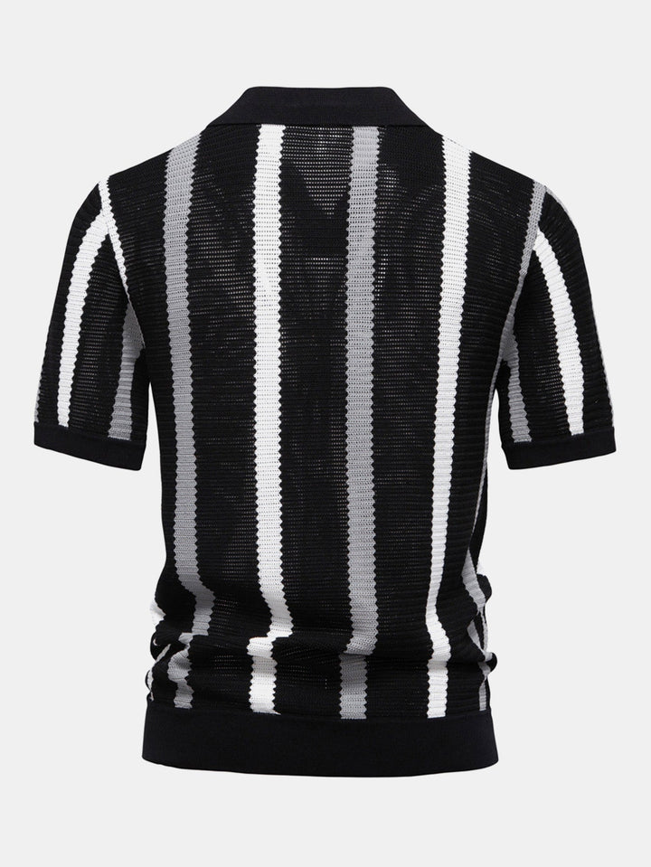 Gestreept Gebreid V-hals Polo Shirt