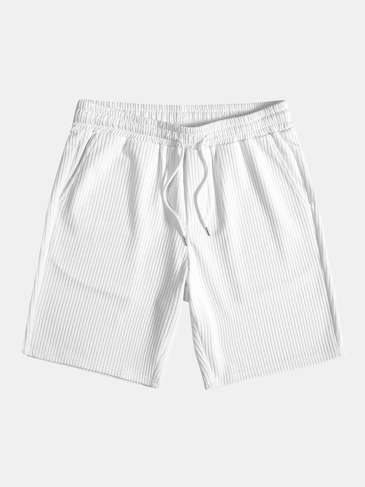 Muscle Fit Geribbelde Overhemd met Knopen & Shorts