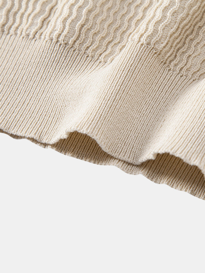 Wave Jacquard Gebreid V-hals Polo Shirt