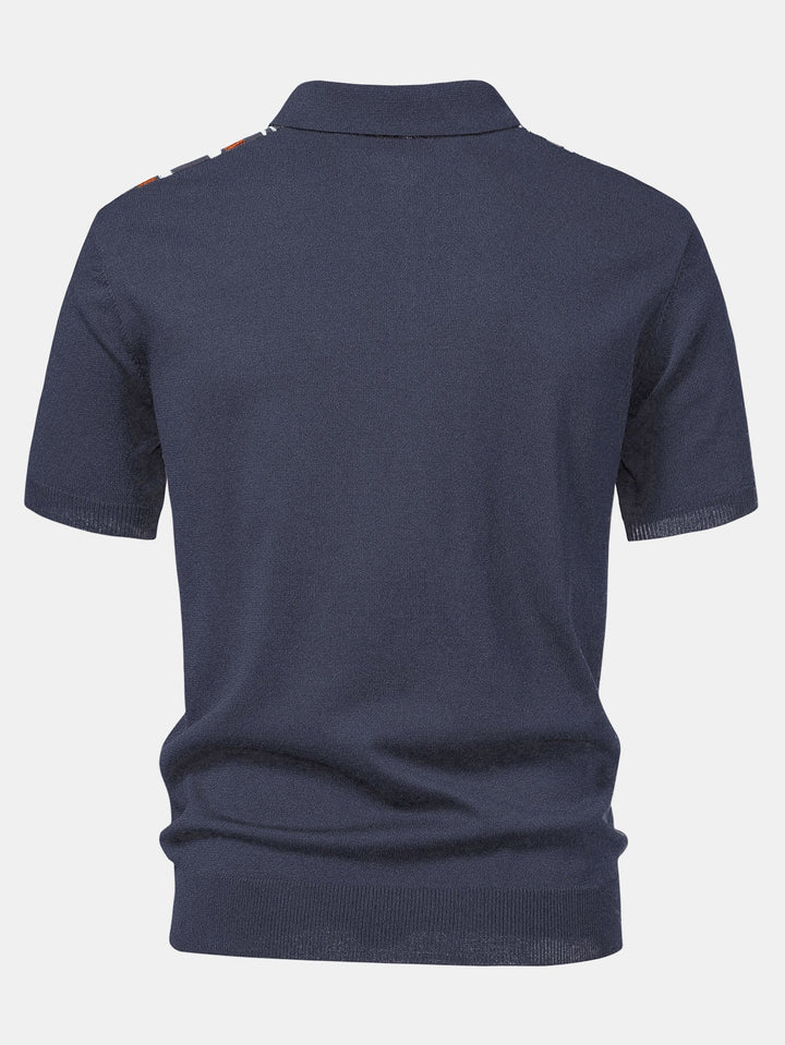 Stripe Gebreid Zip Up Polo Shirt