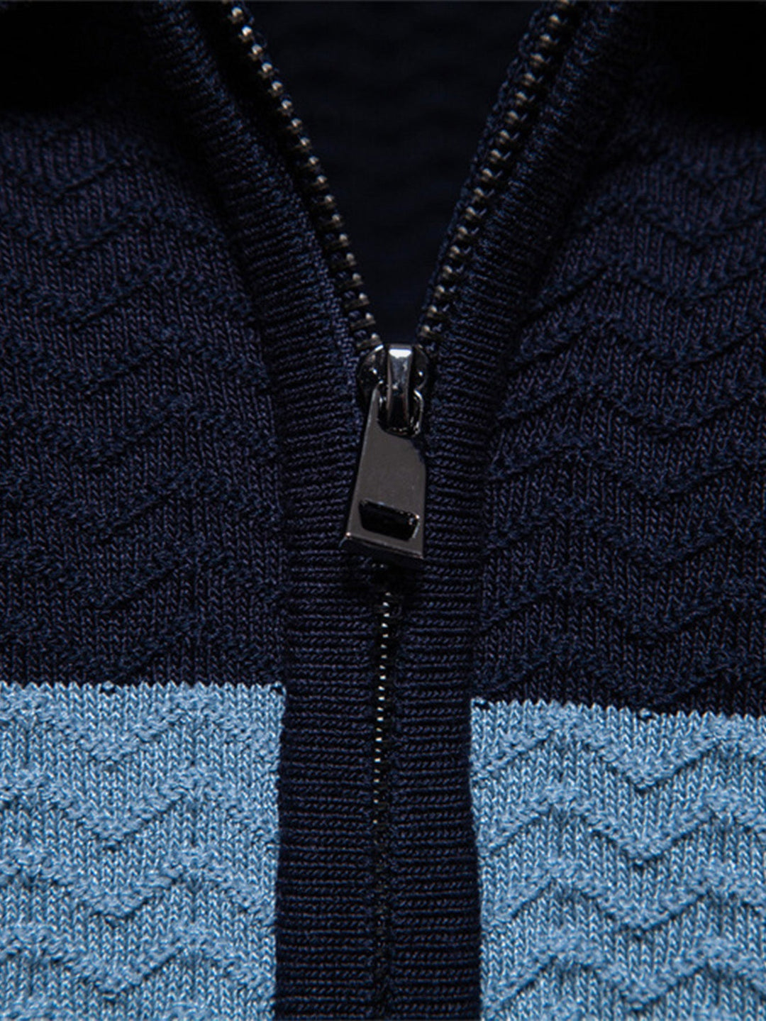 Contrast Textured Jacquard Gebreid Zip Up Polo Shirt