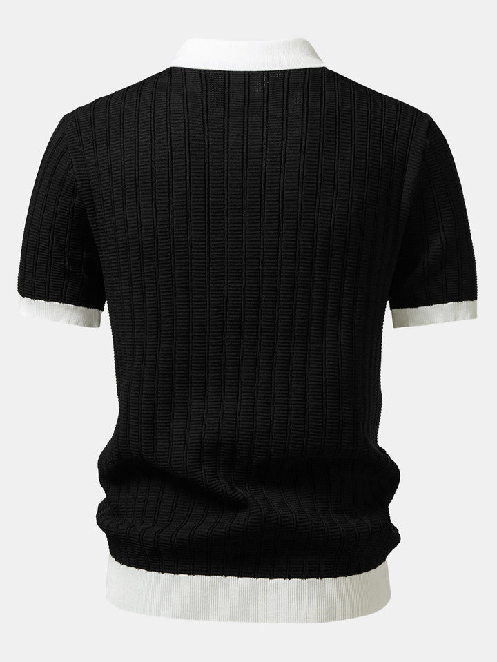 Contrast Textured Johnny Collar Knit Polo & Slim Fit Tapered Trousers