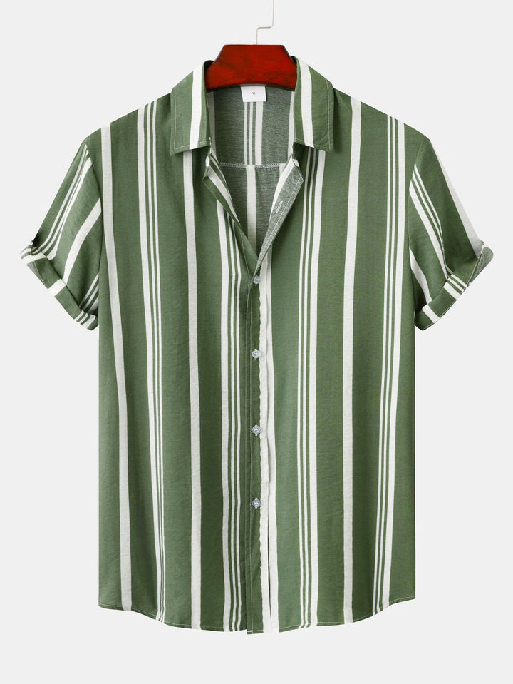 Gestreepte Print Knop-Up Shirt & Zwemshorts