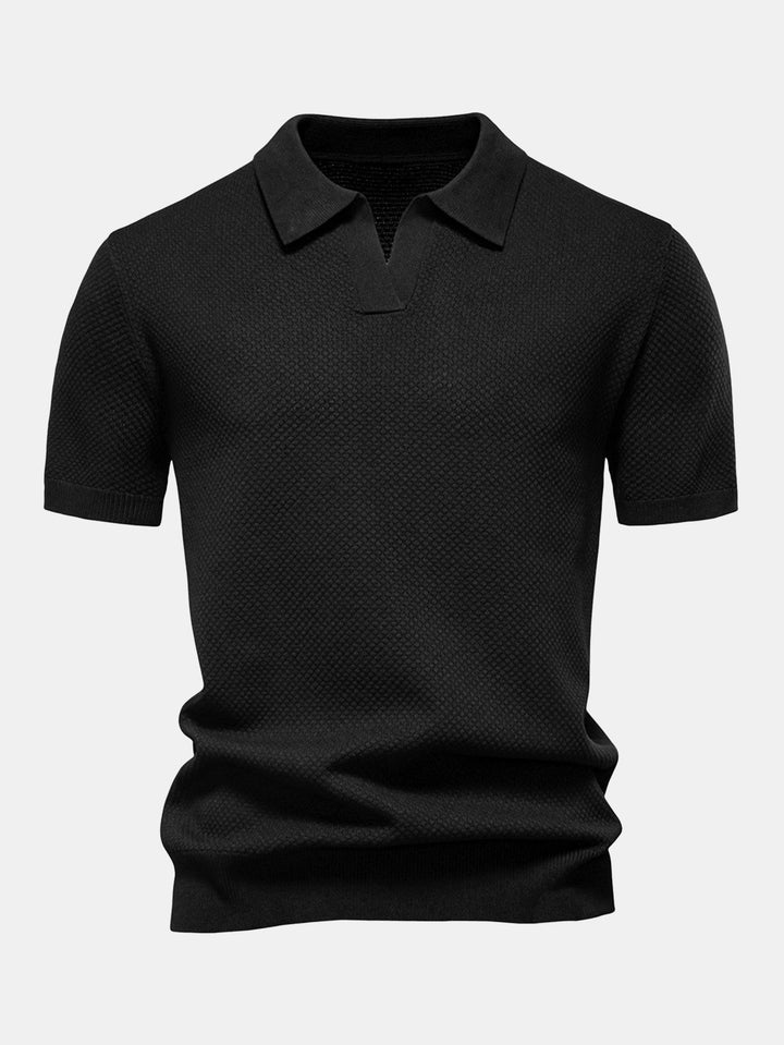 Ananasstructuur Gebreid V-hals Polo Shirt