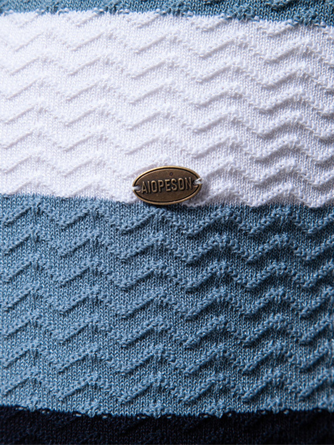 Contrast Textured Jacquard Gebreid Zip Up Polo Shirt