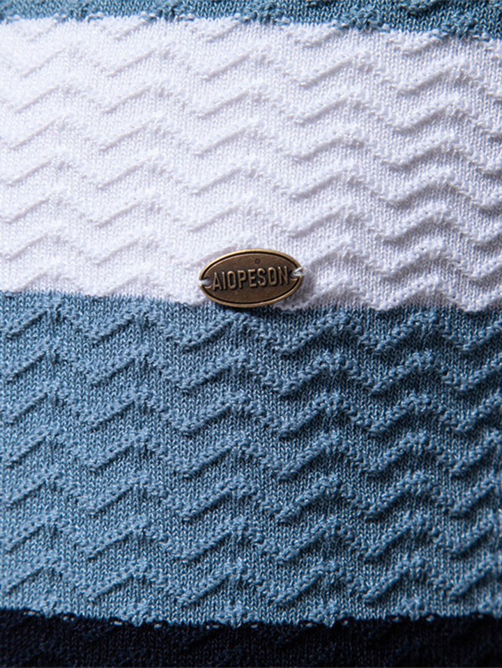 Contrast Textured Jacquard Gebreid Zip Up Polo Shirt