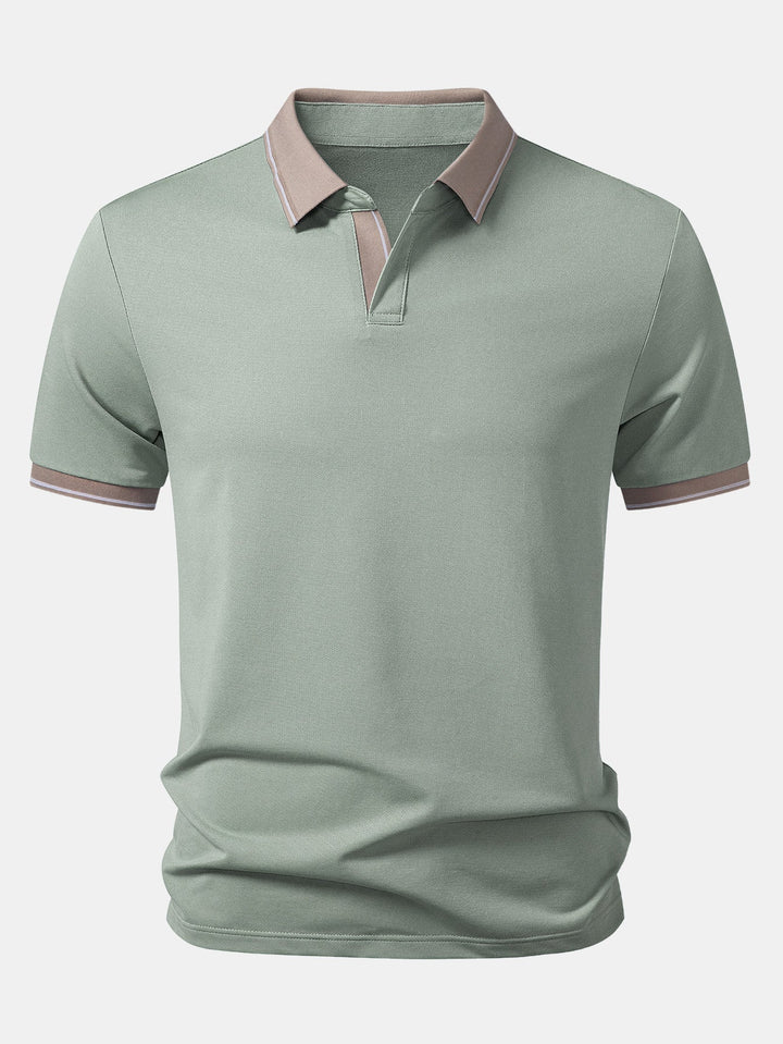 Contrast Trim Johnny Collar Polo