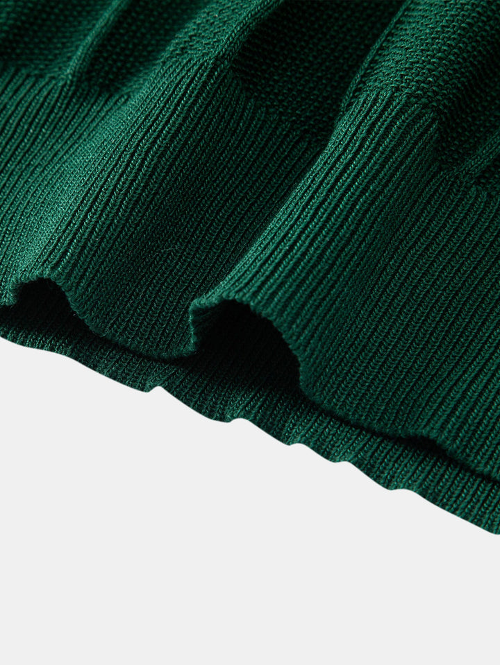 Stripe Jacquard Gebreid Polo Shirt & Rechte Ribbroek