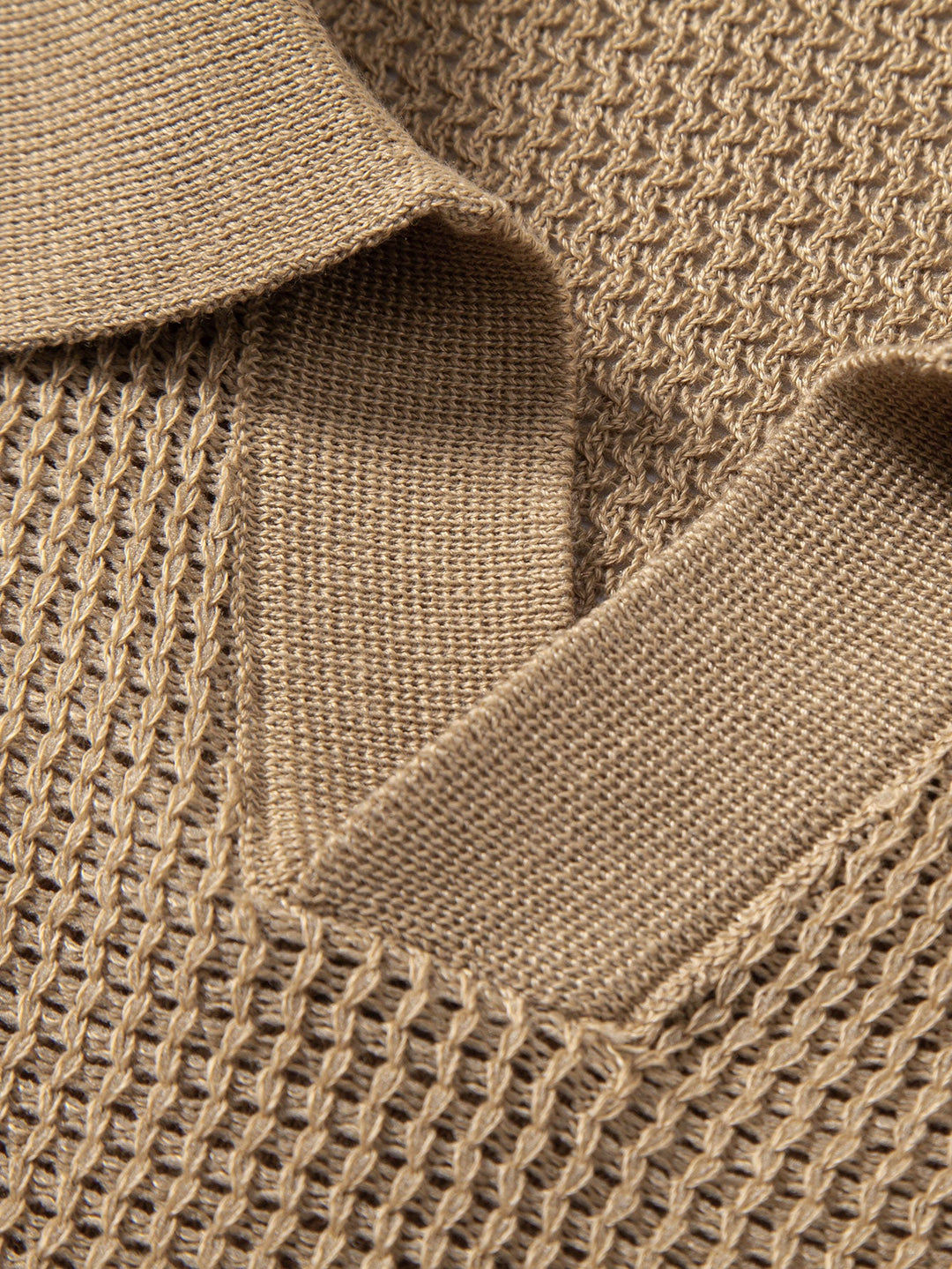 Textured Johnny Collar Crocheted Knit Polo