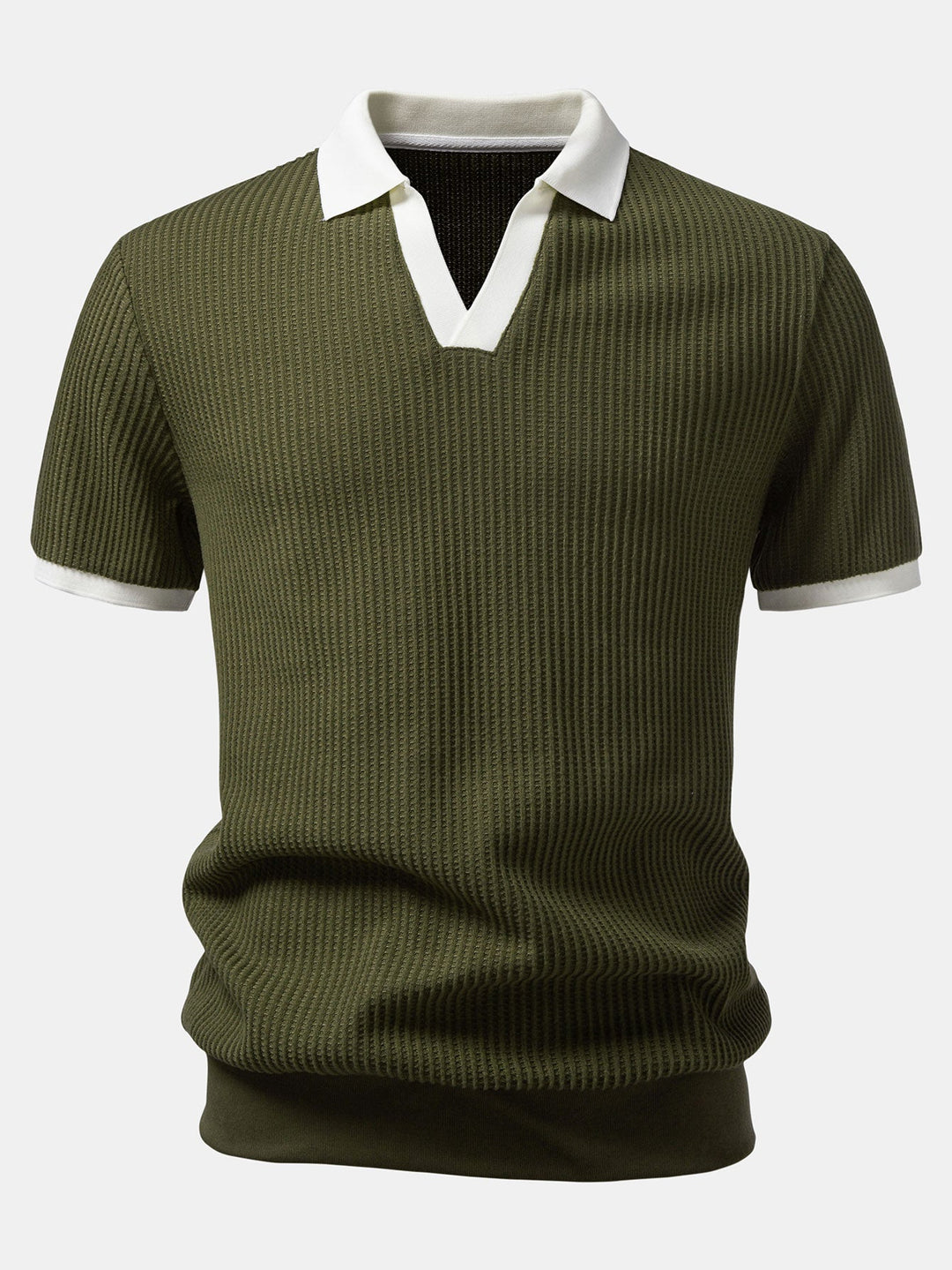 Contrast Knit Waffle Johnny Collar Polo