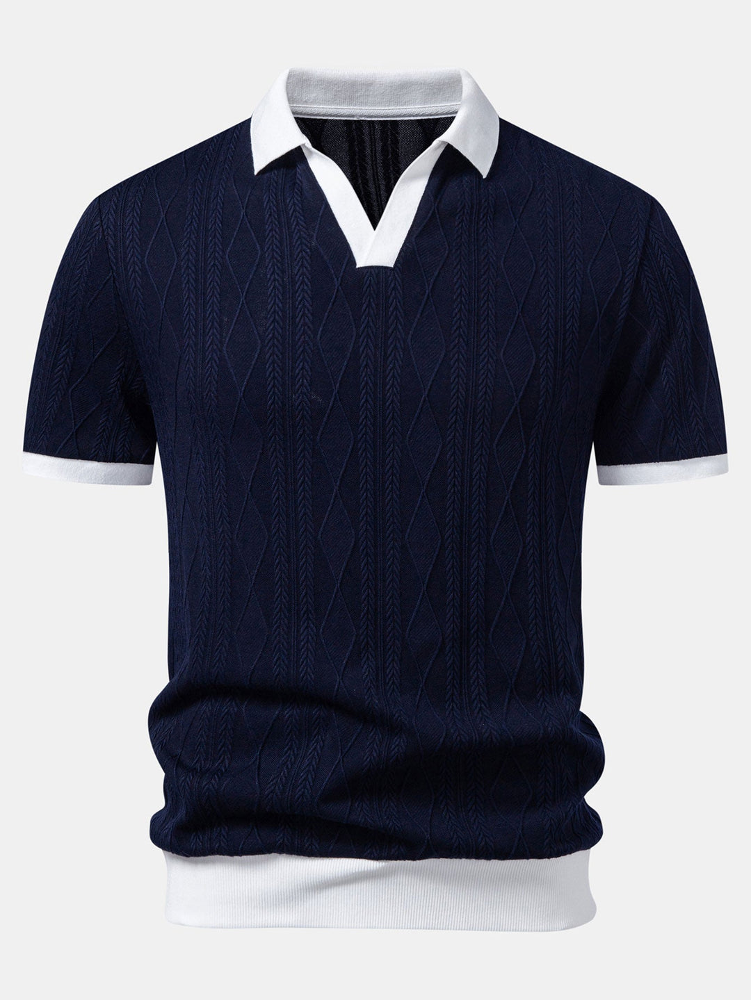 Contrast Geometry Jacquard Knit Polo