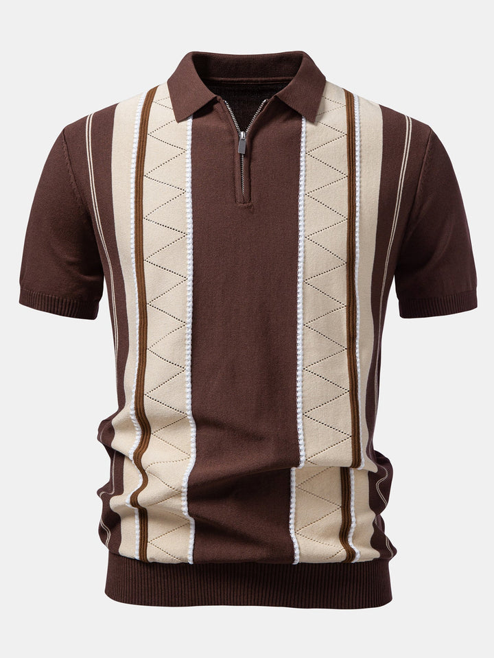 Contrast Striped Geometric zipper Knit Polo