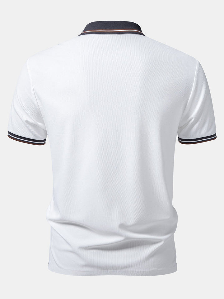 Contrast Trim Waffle Johnny Collar Polo