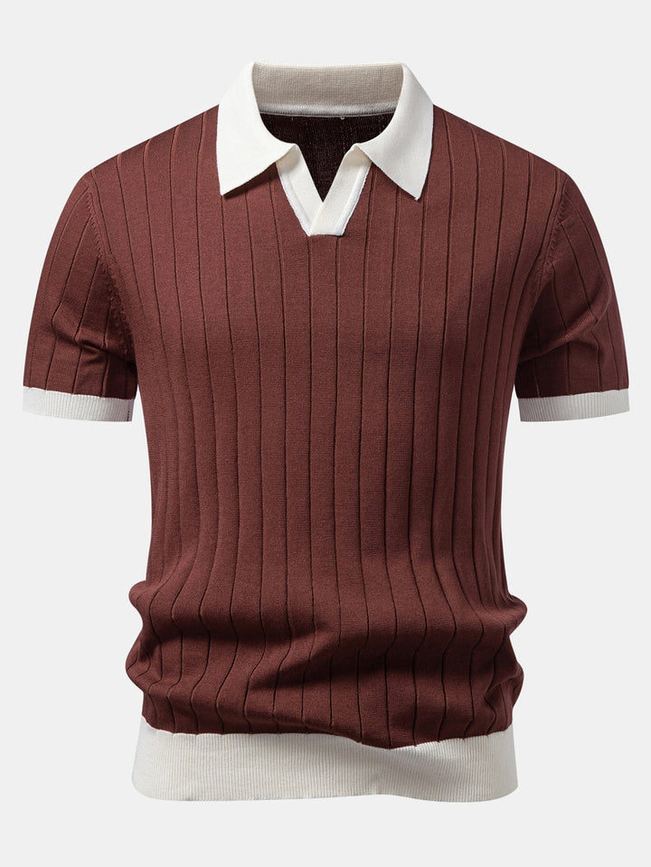 Contrast Trim Stripe Johnny Collar Polo