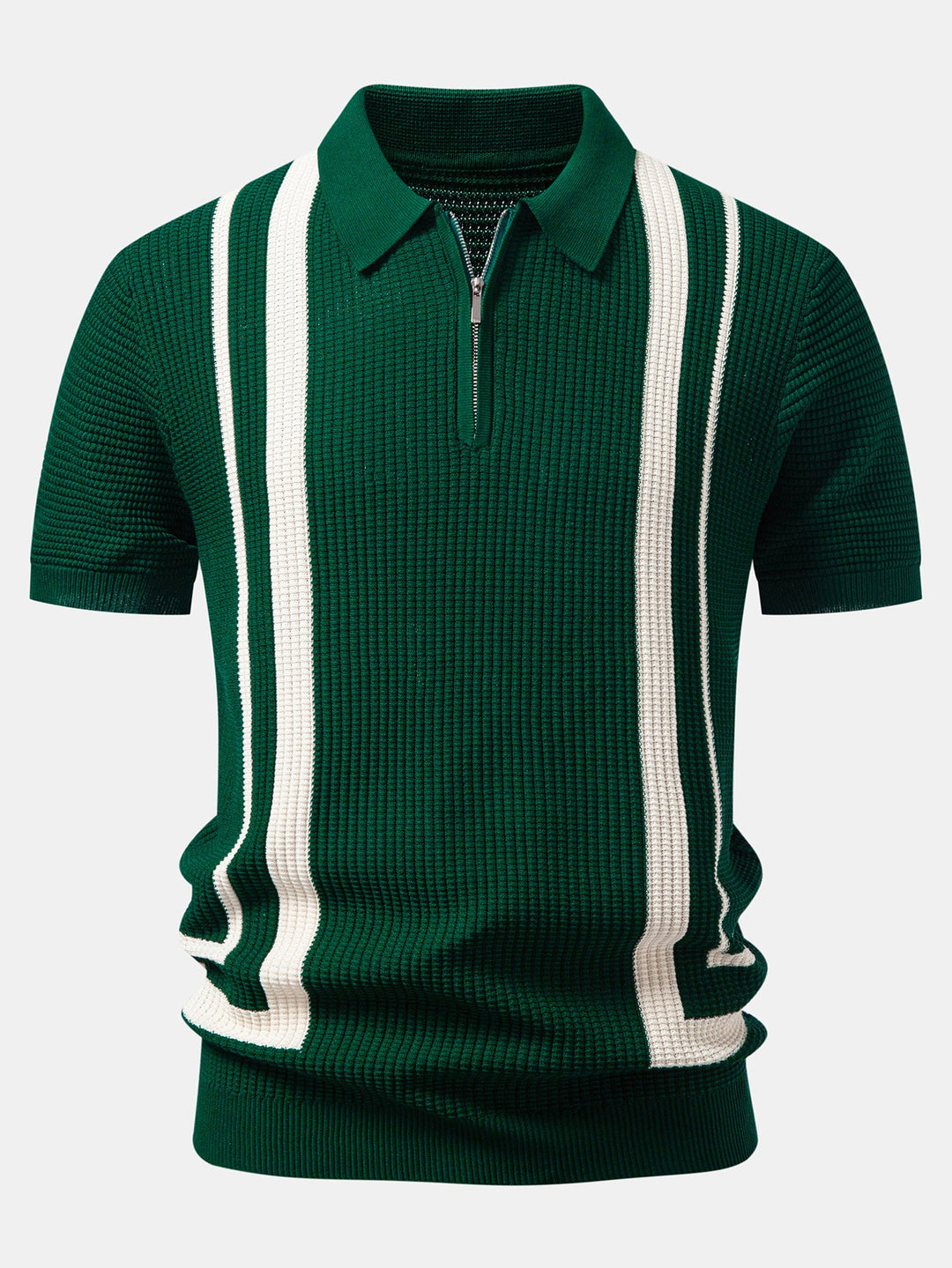 Contrast Waffle Zipper Knit Polo