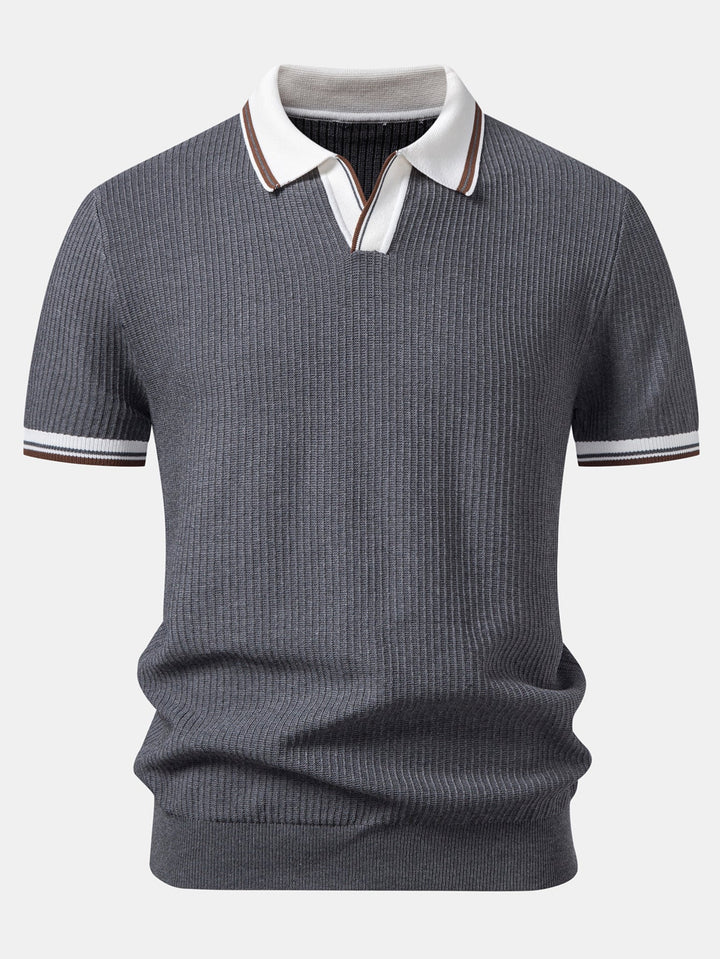 Contrast Trim Waffle Johnny Collar Knit Polo
