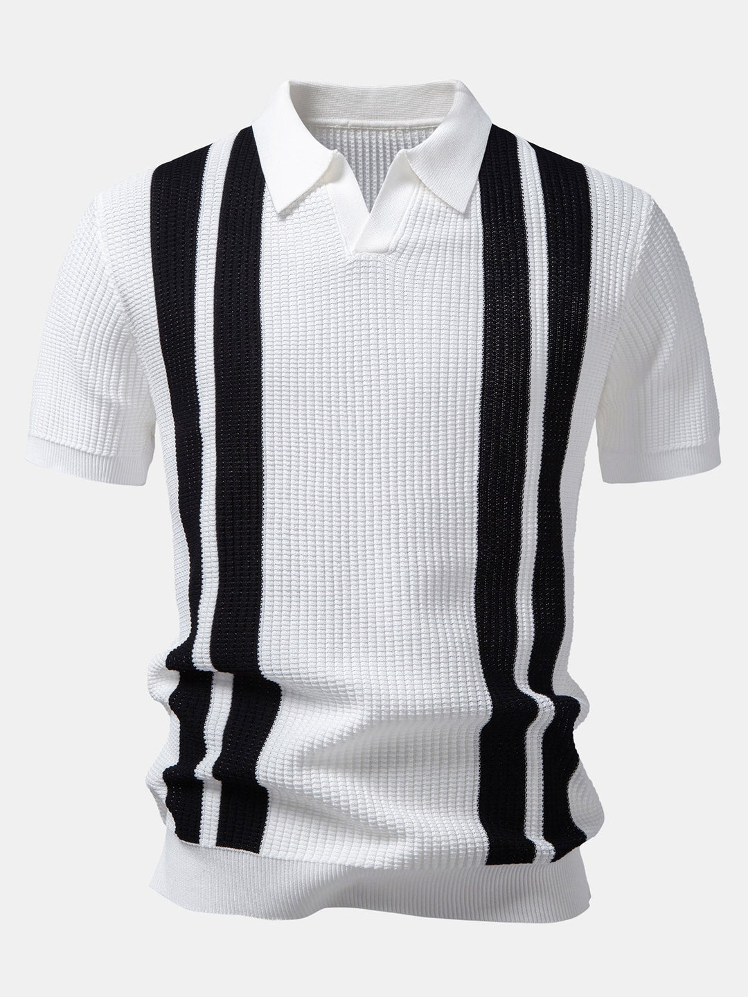 Stripe Johnny Collar Knit Polo & Straight Leg Ribbed Pants