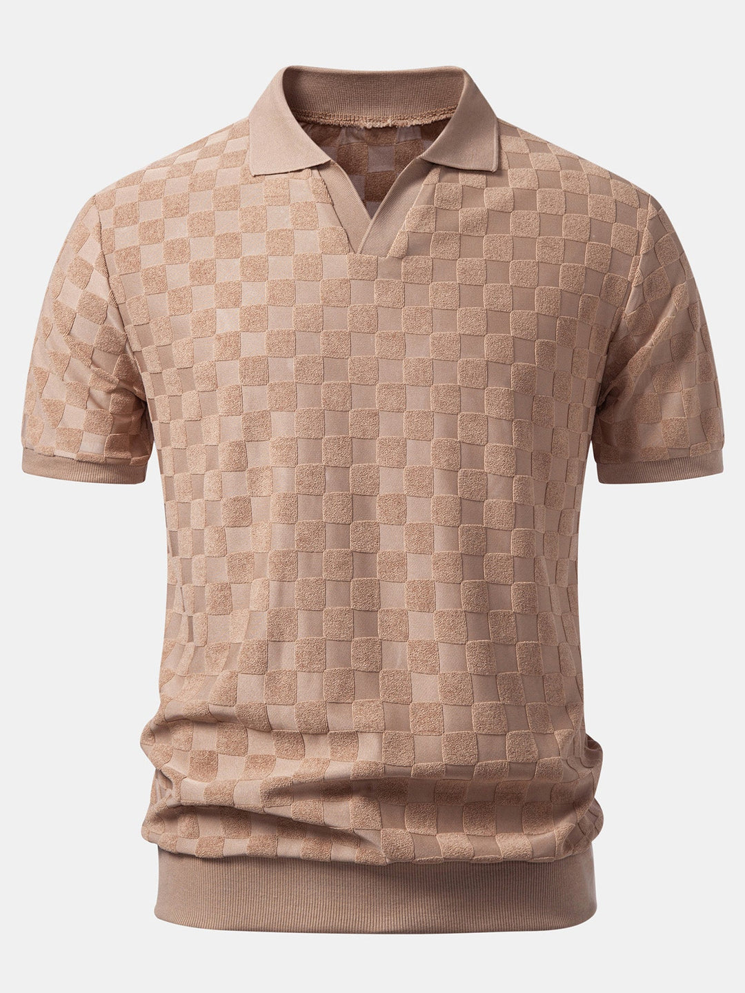 Checkerboard V-Neck Knit Polo